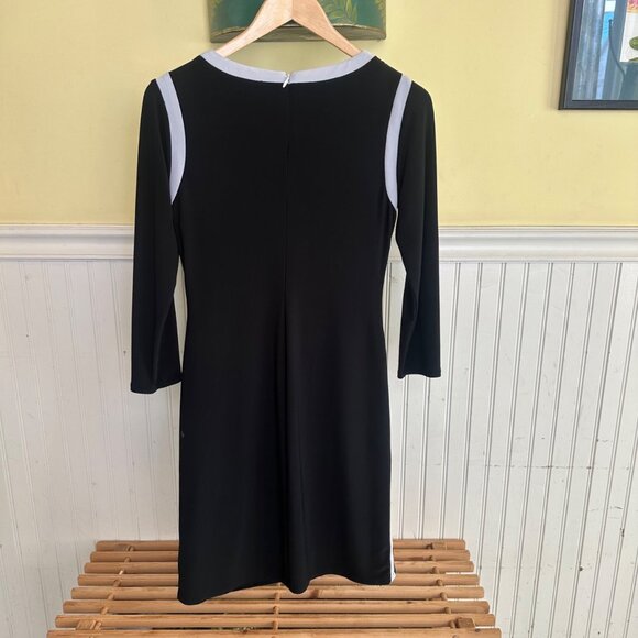 Black & White Long-Sleeve Sheath Dress With Ruched Waistline & Zipper Closure - Picture 2 of 8